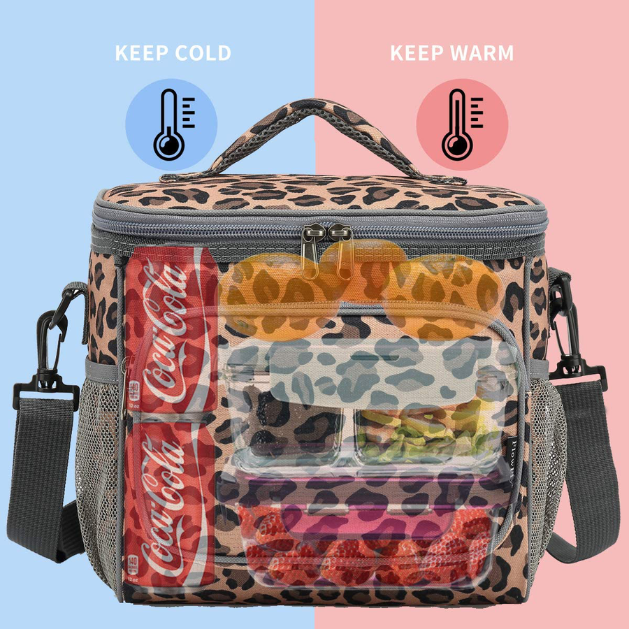 Avelena | Flowfly Isolierte Wiederverwendbare Lunch Tasche Erwachsene Große Lunch Box Für Frauen Und Männer Mit Verstellbarem Schultergurt, Vordertaschenreißverschluss Und Doppelten Großen Netztaschen, Grau