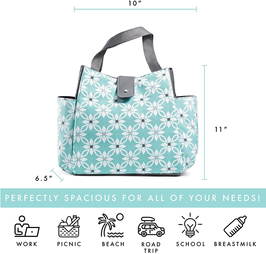 Avelena | Fit + Fresh Westport Isolierte, weich gefütterte Lunchbag-Set mit wiederverwendbaren Behältern und passender Wasserflasche, Schwarz & Weiß Ikat-Fliesen