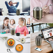 Avelena | Isolierter Lunchbehälter Dacool Isolierter Lebensmittelbehälter 16 Oz Edelstahl Vakuum Bento Warmes Mittagessen für Kinder mit Löffel Auslaufsicher Heiße Kalte Speisen für Schule Büro Picknick Reisen im Freien - Schwarz