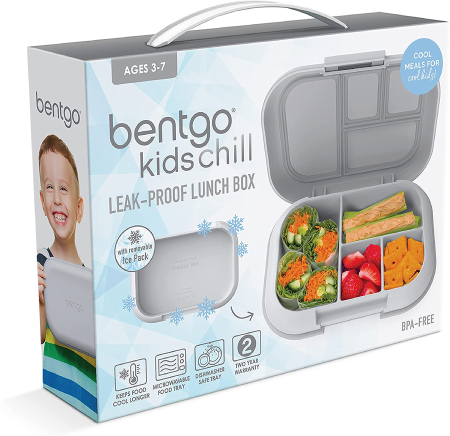 Avelena | Bentgo Kids Chill Lunch Box - Bento-Stil Mittellösung mit 4 Fächern und herausnehmbarem Kühlakku für Mahlzeiten und Snacks unterwegs - Auslaufsicher, spülmaschinenfest, BPA-frei (Lila)