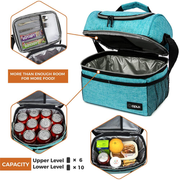 Avelena | Isolierte duale Fächer-Lunch-Tasche für Frauen, Damen | Doppelschicht wiederverwendbare Lunch-Box-Kühler mit Schultergurt, auslaufsichere Innenauskleidung | Mittelgroßer Lunch-Eimer für Schule, Arbeit, Büro (Heather Purple)