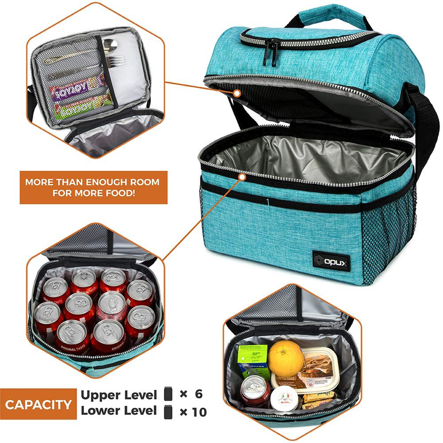 Avelena | Isolierte duale Fächer-Lunch-Tasche für Frauen, Damen | Doppelschicht wiederverwendbare Lunch-Box-Kühler mit Schultergurt, auslaufsichere Innenauskleidung | Mittelgroßer Lunch-Eimer für Schule, Arbeit, Büro (Heather Purple)
