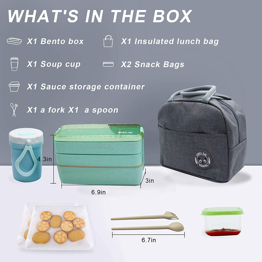 Avelena | Koccido Bento-Box-Lunchbox-Set, japanische Lunchbox 3-in-1-Fach, stapelbare Lunchbox, auslaufsichere Lunchbox, Bento-Lunchbox für Kinder und Erwachsene