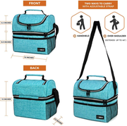 Avelena | Isolierte duale Fächer-Lunch-Tasche für Frauen, Damen | Doppelschicht wiederverwendbare Lunch-Box-Kühler mit Schultergurt, auslaufsichere Innenauskleidung | Mittelgroßer Lunch-Eimer für Schule, Arbeit, Büro (Heather Purple)