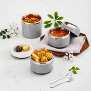 Avelena | Little Home Stable Edelstahl Thermo Fach Mittagessen/Essen Box, 3-Layer Isolierte Bento/Mahlzeit Container Mit Verbesserter Lunch Tasche, Tragbare Besteckset Und 3 Extra Silikon-Dichtungen, 43 Oz, Blau
