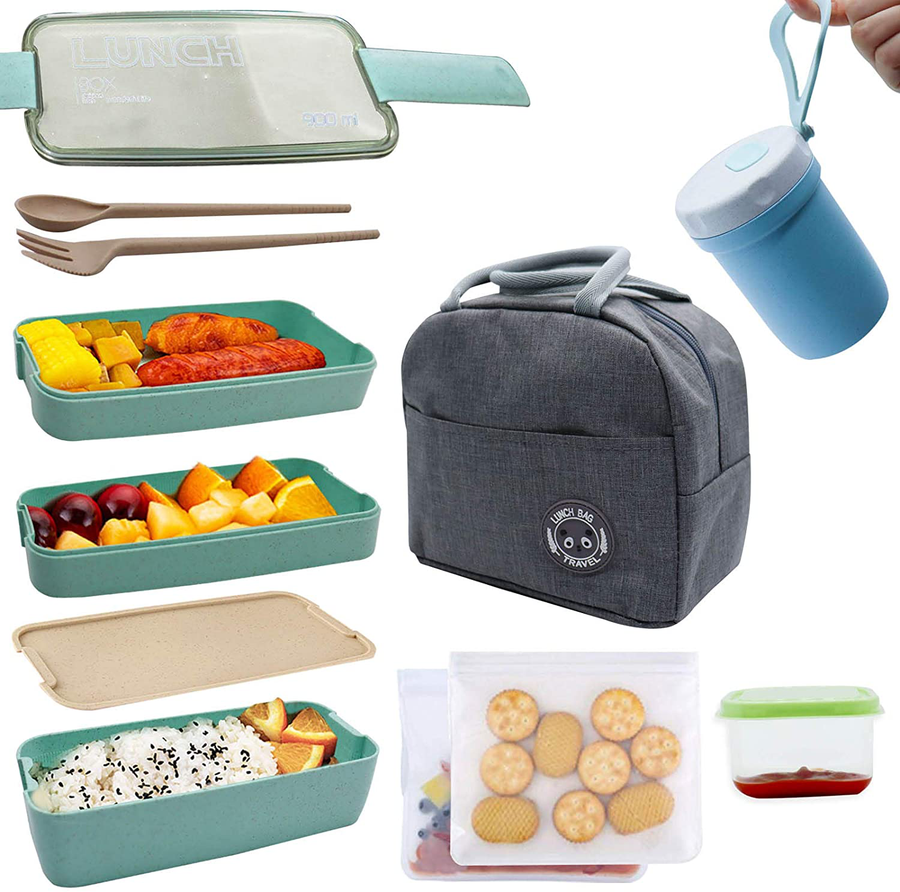 Avelena | Koccido Bento-Box-Lunchbox-Set, japanische Lunchbox 3-in-1-Fach, stapelbare Lunchbox, auslaufsichere Lunchbox, Bento-Lunchbox für Kinder und Erwachsene