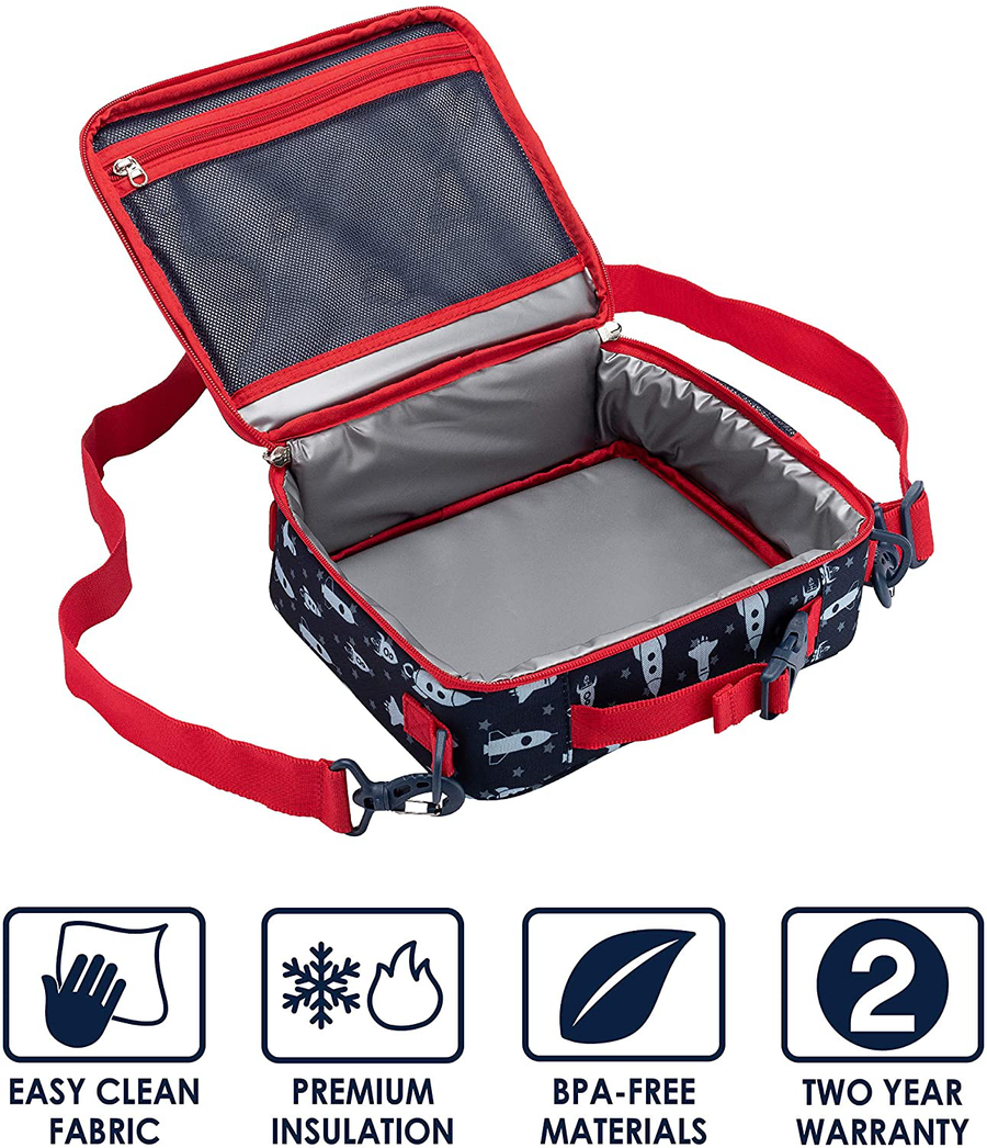 Avelena | Bentgo Kids Prints Lunch Bag - Doppelisoliert, langlebig, wasserabweisender Stoff mit internen und externen Reißverschlusstaschen und externem Flaschenhalter - Ideal für Kinder jeden Alters (Cars)