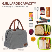 Avelena | Lunchbag, Bagseri Isolierte Lunchbags für Frauen und Männer, Mit Transparenter Handyhalter-Tasche, Wiederverwendbare Lunch-Kühlerbox Thermo-Organizer, Wasserdichte Ausstattung (Schwarz Weiß Streifen)