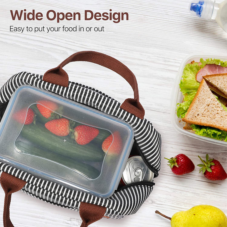 Avelena | Lunchbag, Bagseri Isolierte Lunchbags für Frauen und Männer, Mit Transparenter Handyhalter-Tasche, Wiederverwendbare Lunch-Kühlerbox Thermo-Organizer, Wasserdichte Ausstattung (Schwarz Weiß Streifen)
