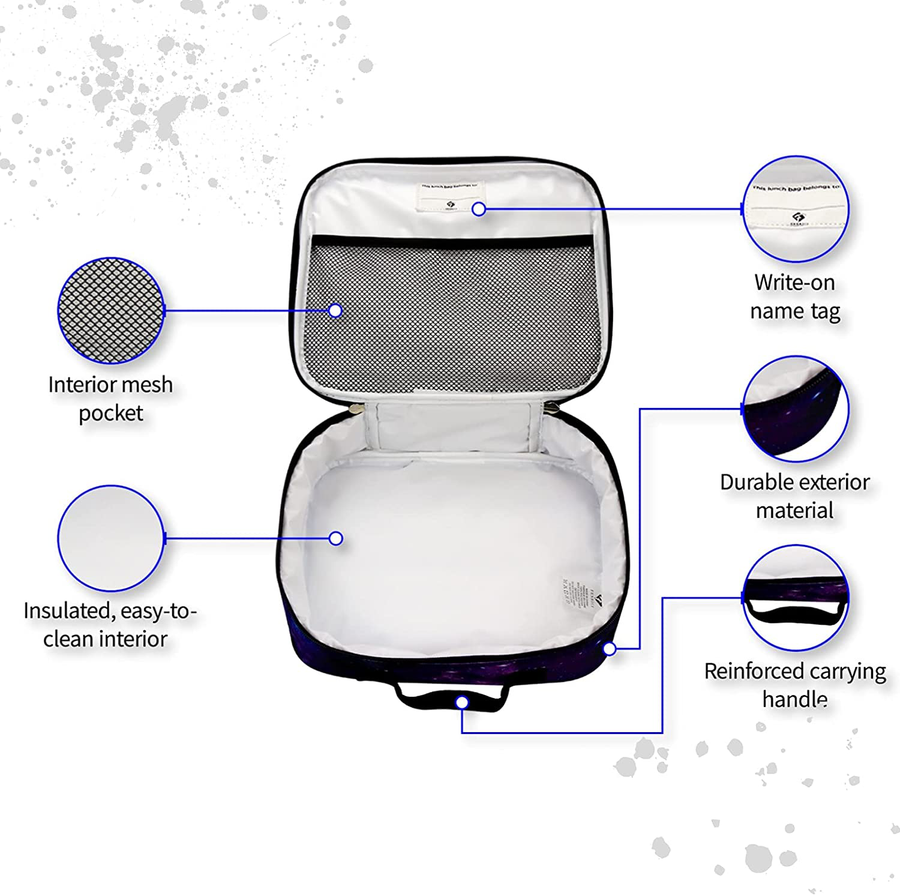 Avelena | Fenrici Galaxy Lunch Box für Jungen, Mädchen, Kinder isolierte Lunch Tasche, perfekt für Vorschule, K-6, weiche Abschnitte, geräumig, BPA-frei, lebensmittelsicher, 10,8in X 9,2in X 3,8in (Galaxy-Blau)
