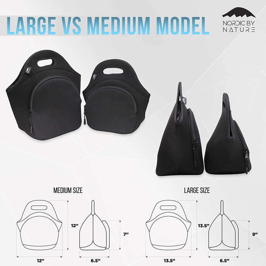 Avelena | Isolierte große Neopren-Lunchbox für Frau, Mann & Kind | Extra-Tasche | 5 mm Isolierung | 13,5” groß | Waschbar | Weicher Designer-Baumwolle | Bester Ykk-Reißverschluss der Welt | Hellgraue Lunchbox