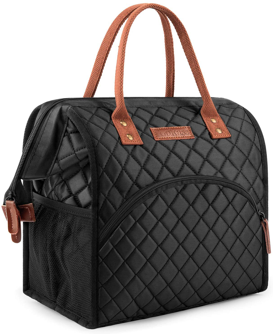 Avelena | Lokass Lunch Bag Isolierte Lunchbox Weitöffnende Lunch Tote Tasche Großer Getränkehalter Langlebiges Nylon Thermo Snacks Organizer Für Frauen Männer Erwachsene College Arbeit Picknick Reise Strand Angeln, Schwarz-Quadrat