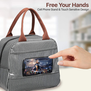 Avelena | Lunchbag, Bagseri Isolierte Lunchbags für Frauen und Männer, Mit Transparenter Handyhalter-Tasche, Wiederverwendbare Lunch-Kühlerbox Thermo-Organizer, Wasserdichte Ausstattung (Schwarz Weiß Streifen)