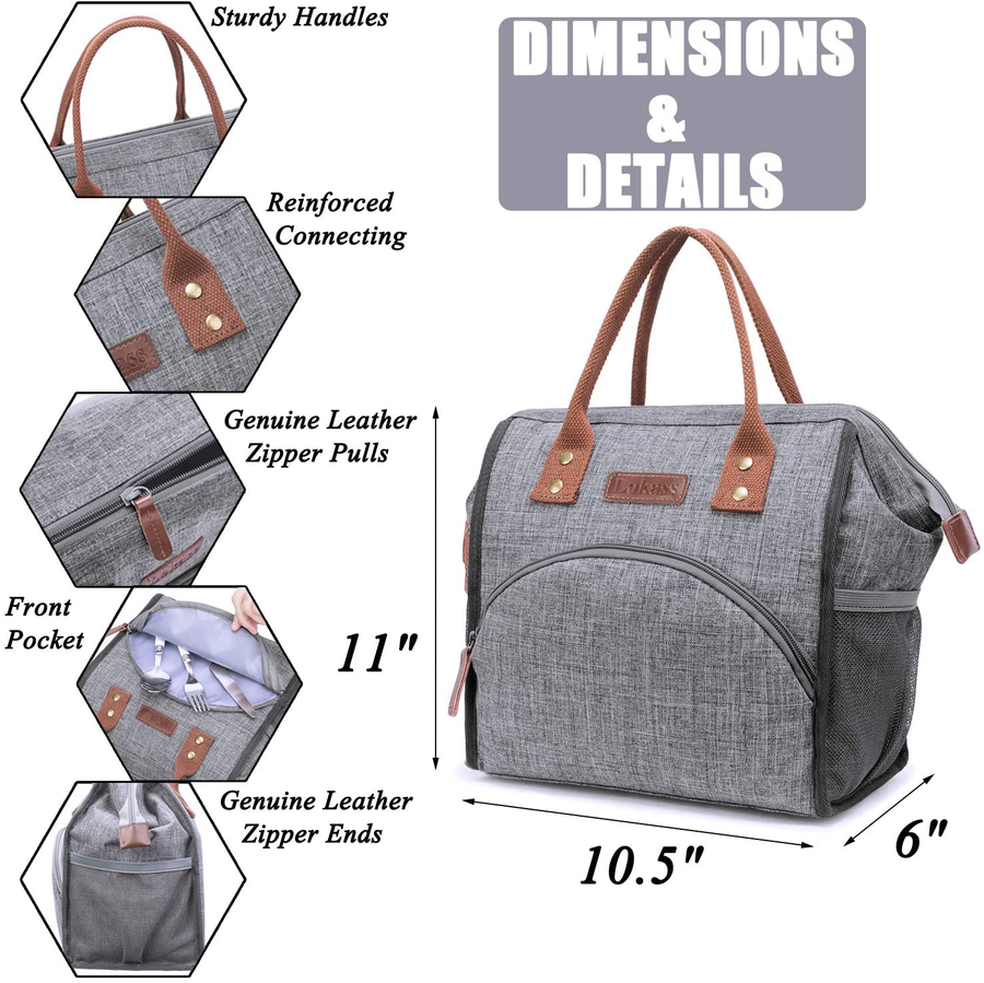 Avelena | Lokass Lunch Bag Isolierte Lunchbox Weitöffnende Lunch Tote Tasche Großer Getränkehalter Langlebiges Nylon Thermo Snacks Organizer Für Frauen Männer Erwachsene College Arbeit Picknick Reise Strand Angeln, Schwarz-Quadrat