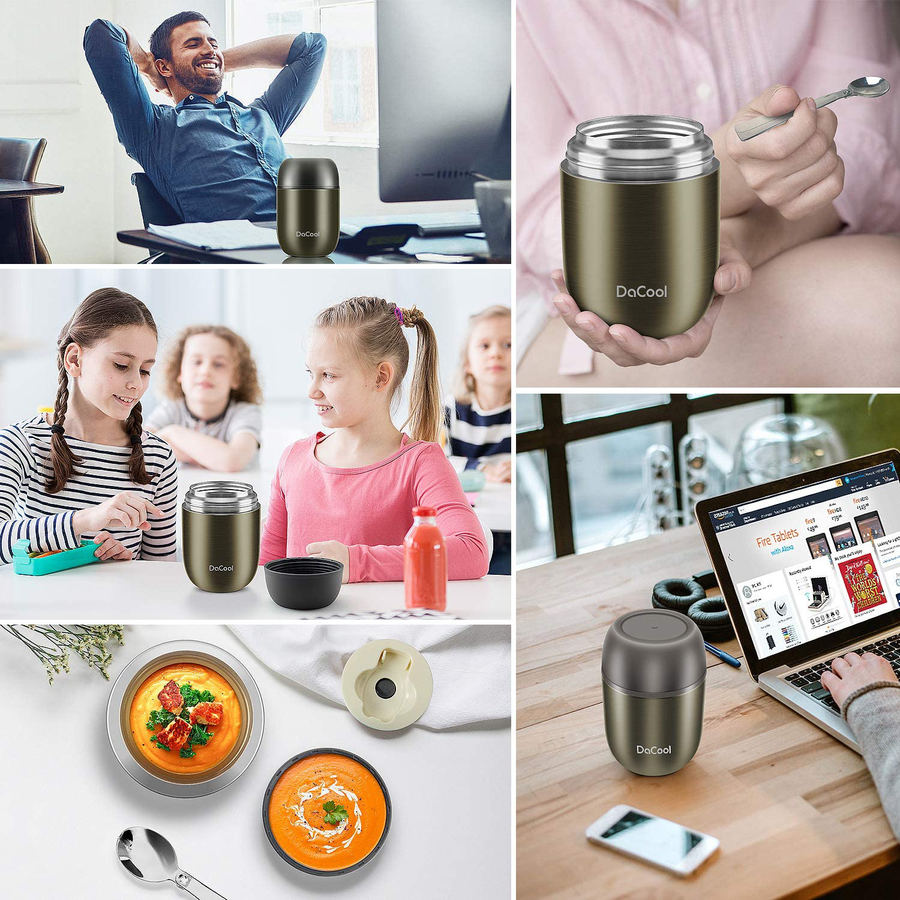 Avelena | Dacool Isolierte Lunchbox Warmhaltedose 24 Unzen Edelstahl Vakuum Bento Lunchbox für Erwachsene mit Löffel Auslaufsichere Warmhaltedose Für Büro Picknick Reisen Im Freien, Cyan Blau