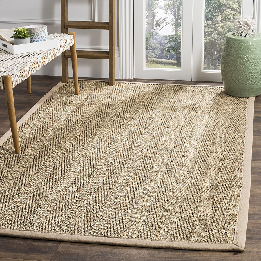 Avelena | Safavieh Natural Fiber Collection Nf115p Border Herringbone Seagrass Akzentteppich, 2'6" X 4', Grau