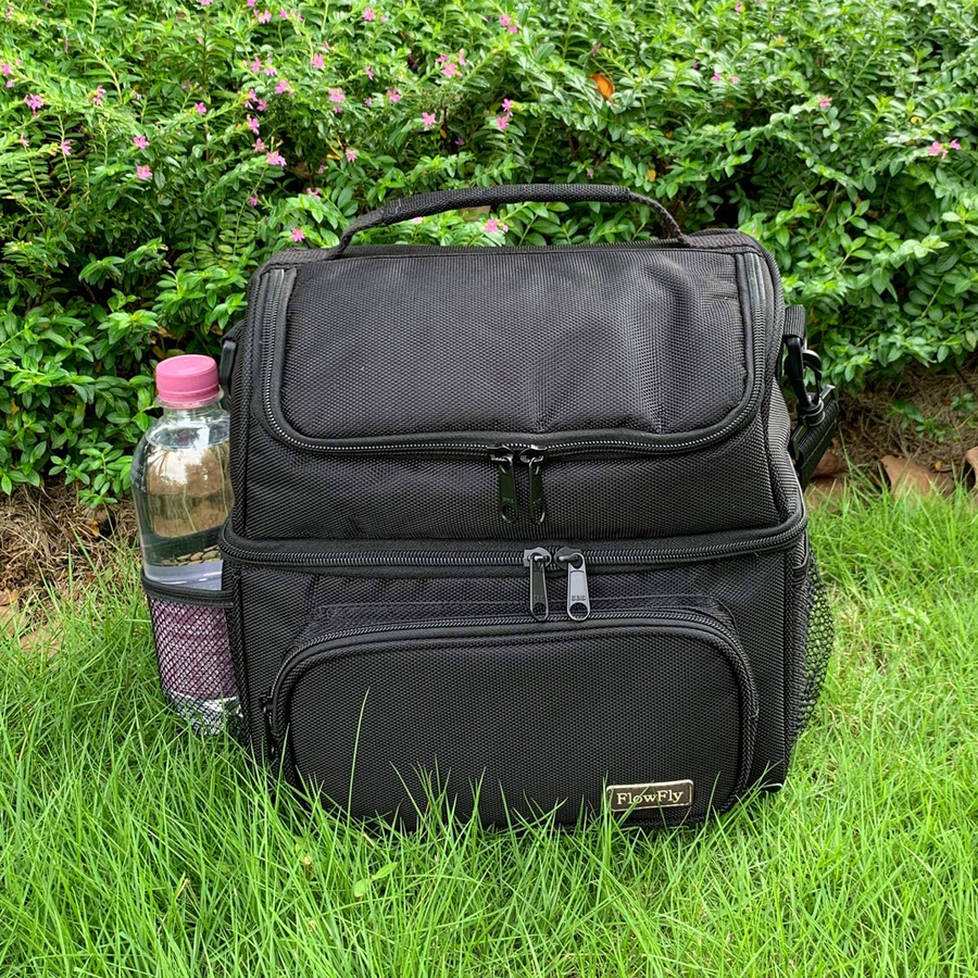 Avelena | Flowfly Doppelschicht Kühltasche Isolierte Lunchbox Große Tragetasche Für Männer, Frauen, Mit Verstellbarem Gurt, Fronttasche Und Doppelten Großen Mesh-Seitentaschen, Marineblau