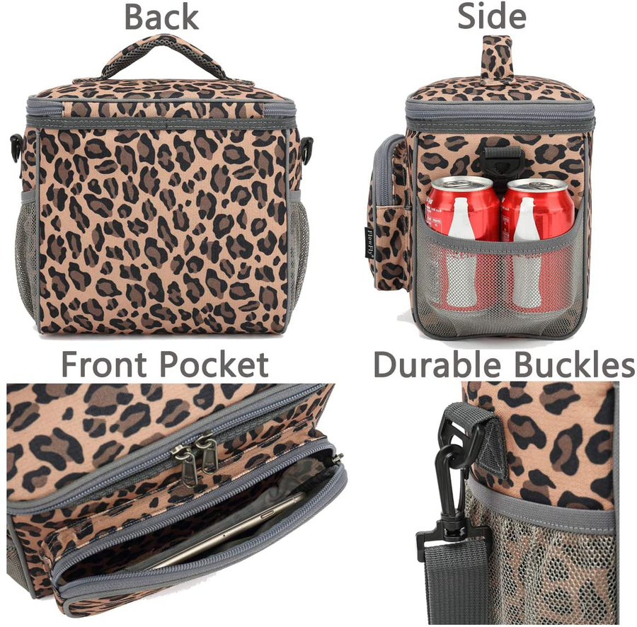 Avelena | Flowfly Isolierte Wiederverwendbare Lunch Tasche Erwachsene Große Lunch Box Für Frauen Und Männer Mit Verstellbarem Schultergurt, Vordertaschenreißverschluss Und Doppelten Großen Netztaschen, Grau