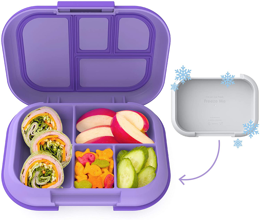 Avelena | Bentgo Kids Chill Lunch Box - Bento-Stil Mittellösung mit 4 Fächern und herausnehmbarem Kühlakku für Mahlzeiten und Snacks unterwegs - Auslaufsicher, spülmaschinenfest, BPA-frei (Lila)
