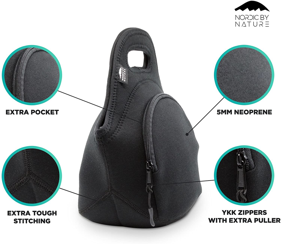 Avelena | Isolierte große Neopren-Lunchbox für Frau, Mann & Kind | Extra-Tasche | 5 mm Isolierung | 13,5” groß | Waschbar | Weicher Designer-Baumwolle | Bester Ykk-Reißverschluss der Welt | Hellgraue Lunchbox