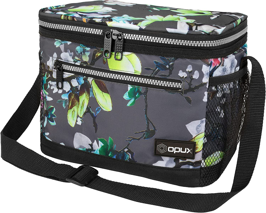 Avelena | Opux Isolierte Lunchbox Für Frauen Männer, Auslaufsichere Thermo Lebensmittel Tasche Für Die Arbeit, Wiederverwendbare Lebensmittel Kühltasche, Weiche Lunchbox Für Kinder Mit Schultergurt, Taschen, 14 Dosen, 8l, Florales Grau