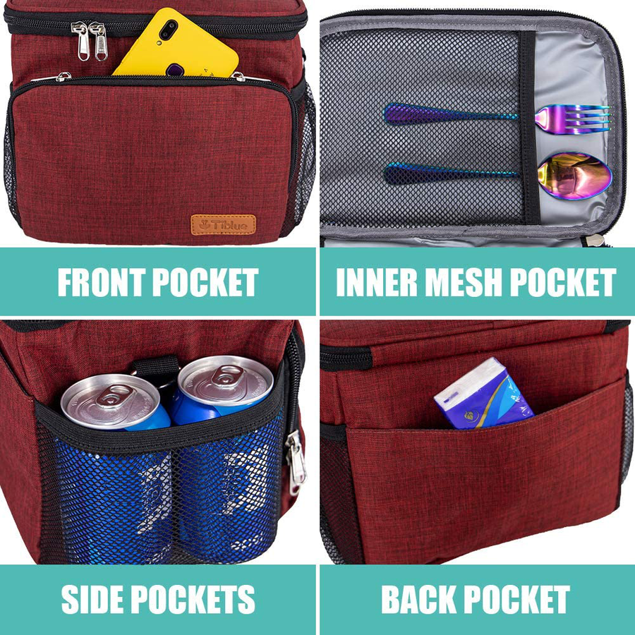 Avelena | Isolierte Lunch-Tasche Für Frauen/Männer - Wiederverwendbare Lunch-Box Für Büroarbeit Schule Picknick Strand - Auslaufsichere Kühl-Tasche Gefrierschrank-sichere Lunch-Tasche Mit Verstellbarem Schultergurt Für Kinder/Erwachsene - Burgunderrot