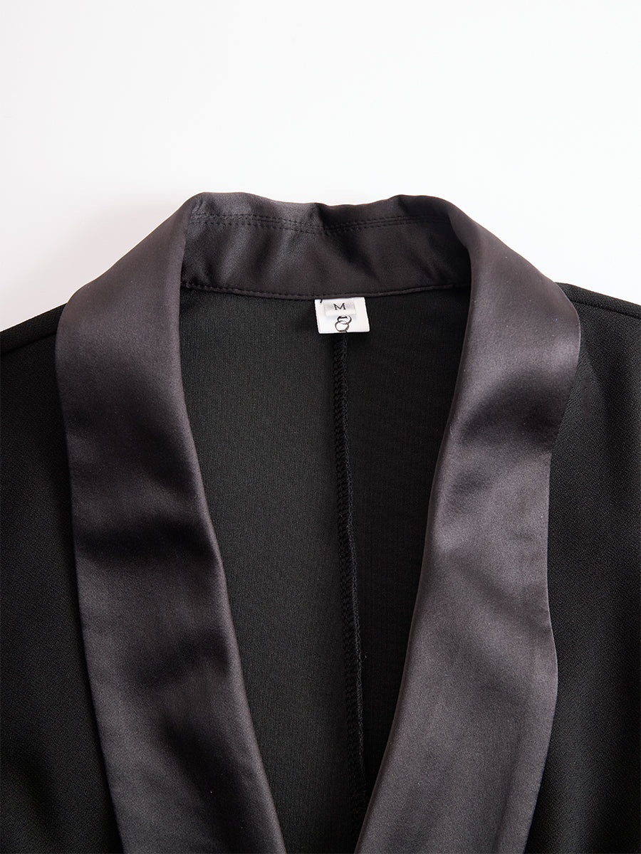 Schwarzes Spitzen-Blazer-Midi-Kleid für Damen | Langarm