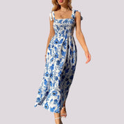 Elegantes Maxikleid mit Schleifen und gerafftem Oberteil