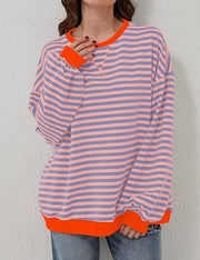 Helen Gestreifter Oversize Pullover mit Küstenflair | Orange / Blau