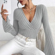 Josien | Flared V-neck Ribbed Langarmshirt