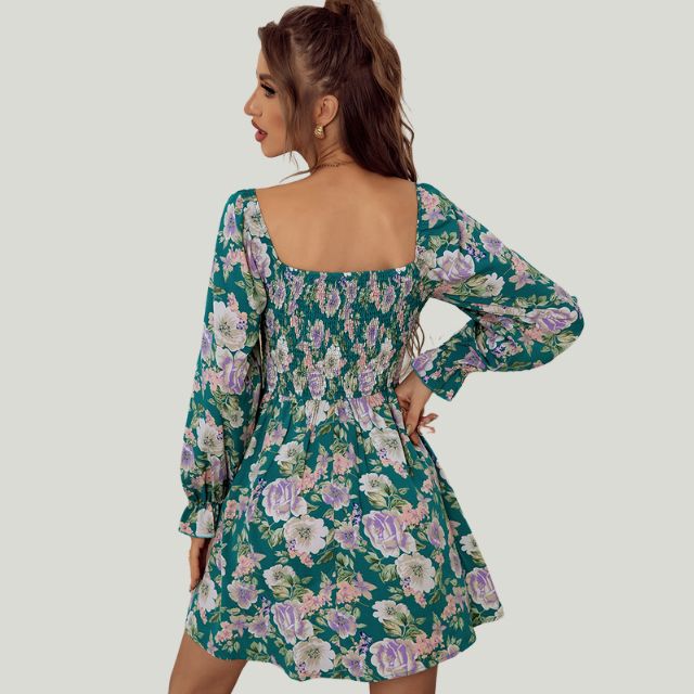 Bequemes | Kleid mit Blumenmuster und eckigem Ausschnitt für dich