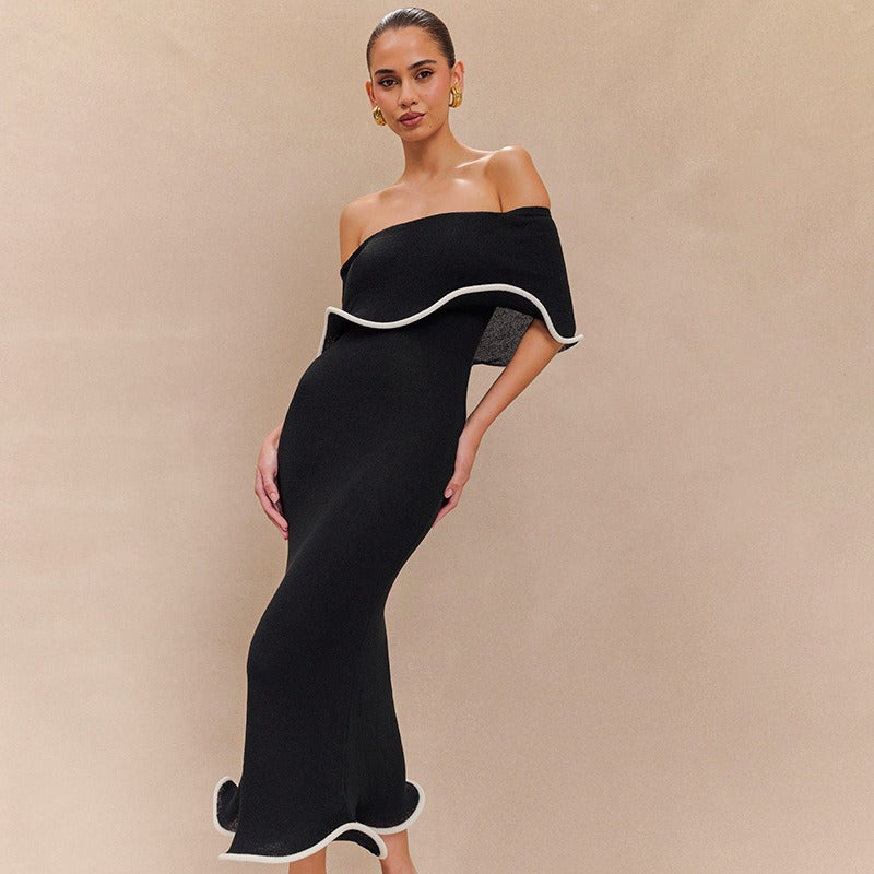 Langes Damenkleid mit Bardot-Ausschnitt und Rüschen im Meerjungfrauen-Stil - Camila