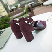 Damen eleganter Riemchen-Sandaletten mit robustem Blockabsatz und verstellbarem Fesselriemen Heidi-Mode