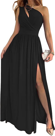 Elegantes Damen-Cocktail-Maxikleid mit Ein-Schulter-Ausschnitt