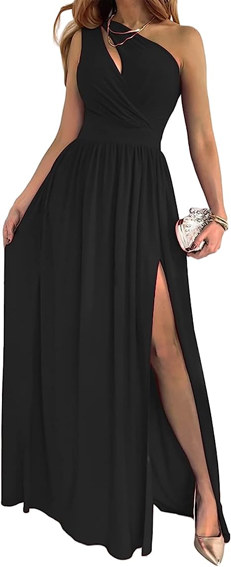 Elegantes Damen-Cocktail-Maxikleid mit Ein-Schulter-Ausschnitt
