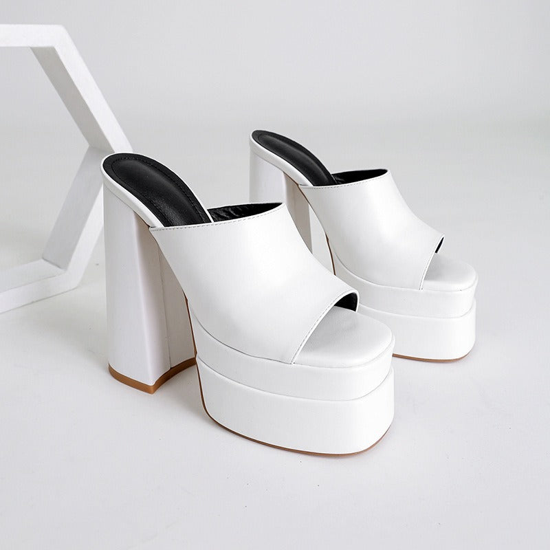Damen Satin Plateausandalen mit breitem Absatz - Valeria