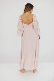 Corrine - langes Kleid mit rüschenärmeln und taschen - ballerina-pink - stoßfest