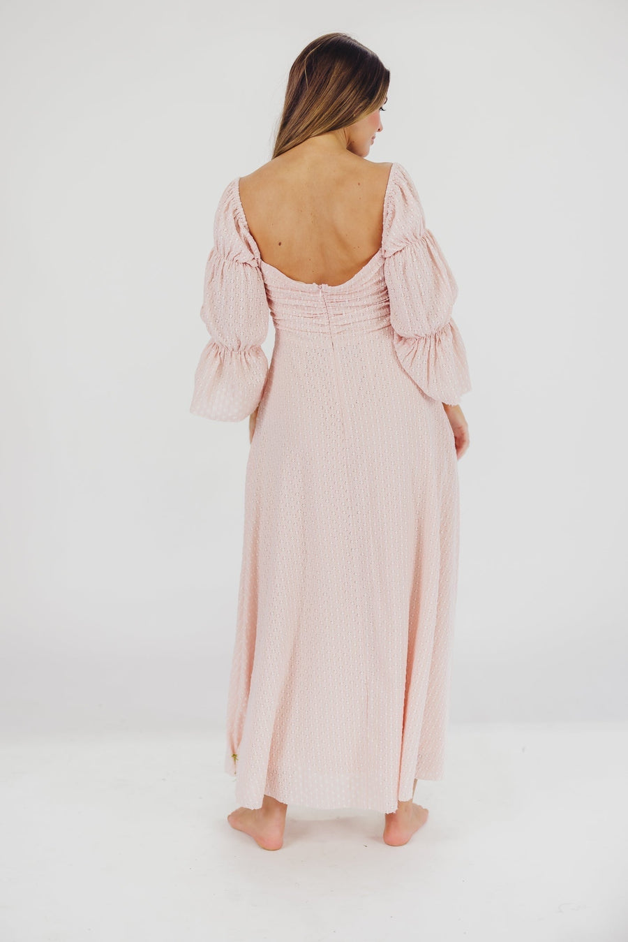 Corrine - langes Kleid mit rüschenärmeln und taschen - ballerina-pink - stoßfest
