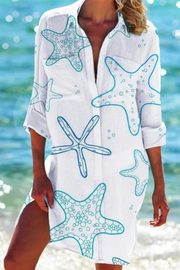 Heidi - Lange Strandbluse mit Meeresmotiv