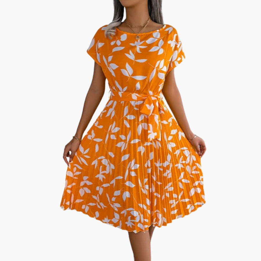 Sommerkleid Damen - Blumenkleid mit Gürtel und Kurzarm