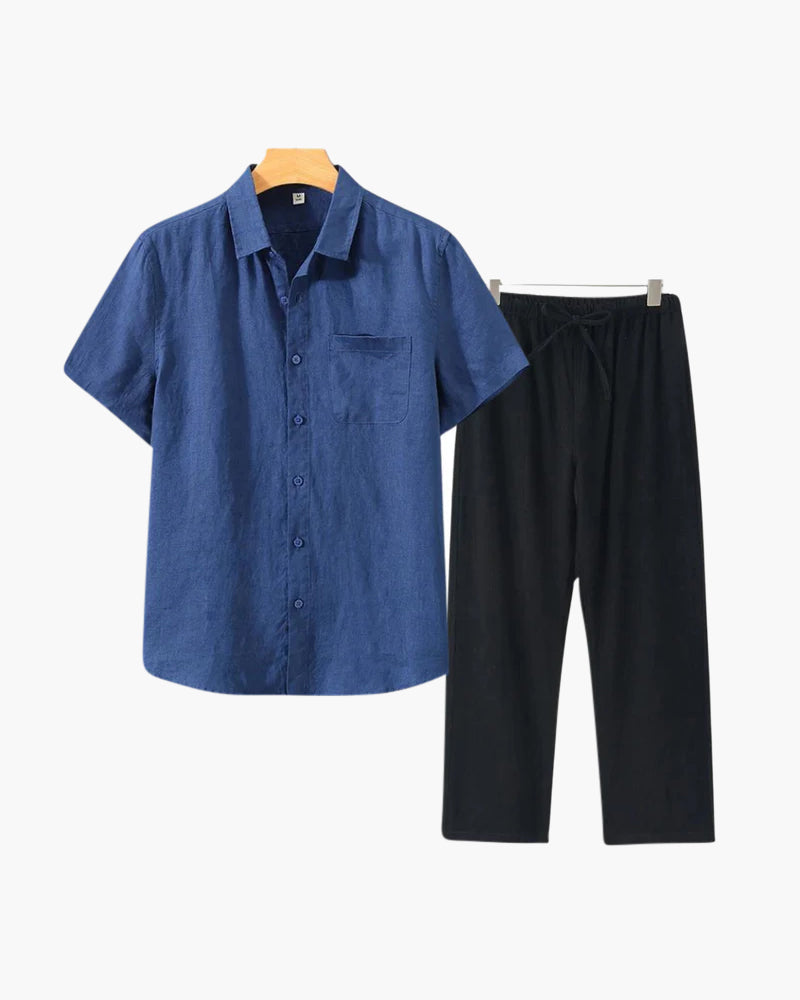 Lincoln | Old Money Herren Leinen-Set mit Kurzarmhemd & Sommerhose