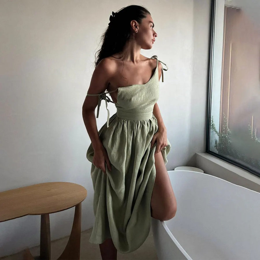 Damenkleid aus Leinen mit Knopfleiste und lockerem Schnitt für den Sommer