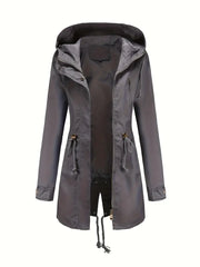 Damen Lange Regenjacke Mit Reißverschluss | Langarm