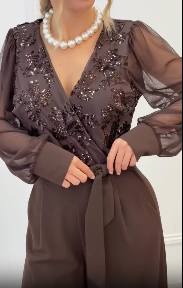 Meira - Overall Mit Langen Ärmeln Und Verzierungen Aus Mesh