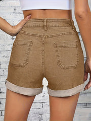 Thelma – Kurze Hose Aus Stretch Denim Mit Hoher Taille Und Knopf