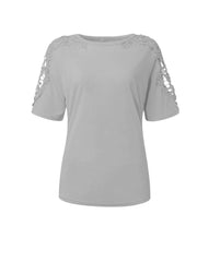 Heidi-Mode | Unifarbiges T-Shirt mit Rundhalsausschnitt und Spitzennaht