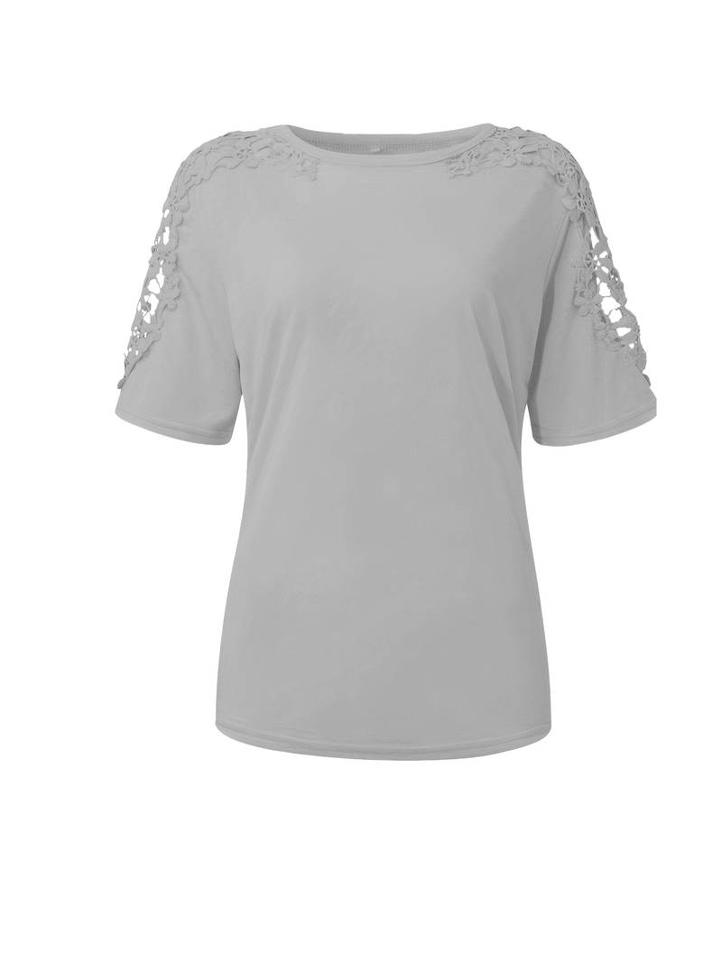 Heidi-Mode | Unifarbiges T-Shirt mit Rundhalsausschnitt und Spitzennaht