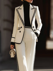 Weißes Zweireiher-Set aus Blazer und Hose für Damen