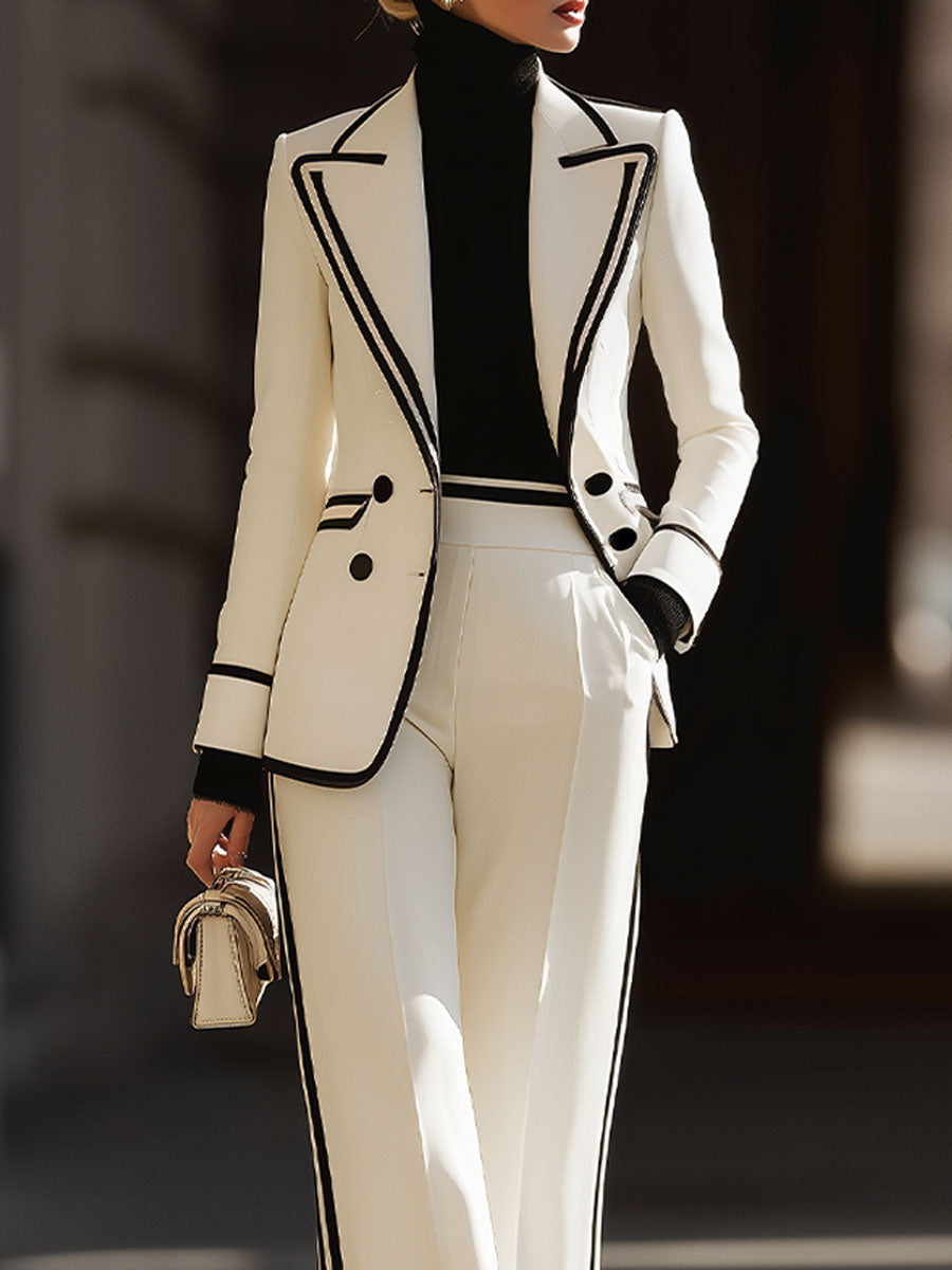 Weißes Zweireiher-Set aus Blazer und Hose für Damen