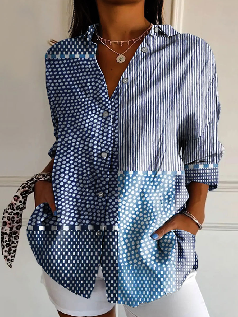 Mette | Blaues Mosaik-Design T-Shirt
